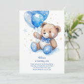 Teddy Bear Jongen Eerste Verjaardag Uitnodiging (Staand voorkant)