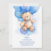 Teddy Bear Jongen Eerste Verjaardag Uitnodiging (Voorkant)