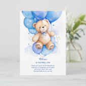 Teddy Bear Jongen Eerste Verjaardag Uitnodiging (Staand voorkant)