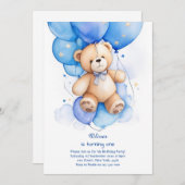 Teddy Bear Jongen Eerste Verjaardag Uitnodiging (Voorkant / Achterkant)