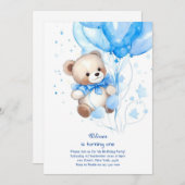Teddy Bear Jongen Eerste Verjaardag Uitnodiging (Voorkant / Achterkant)