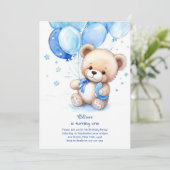 Teddy Bear Jongen Eerste Verjaardag Uitnodiging (Staand voorkant)