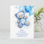 Teddy Bear Jongen Eerste Verjaardag Uitnodiging (Staand voorkant)