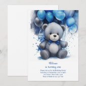 Teddy Bear Jongen Eerste Verjaardag Uitnodiging (Voorkant / Achterkant)