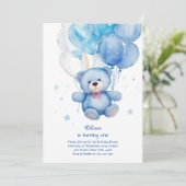 Teddy Bear Jongen Eerste Verjaardag Uitnodiging (Staand voorkant)