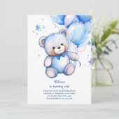 Teddy Bear Jongen Eerste Verjaardag Uitnodiging (Staand voorkant)