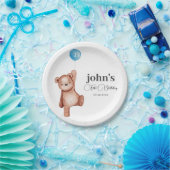 Teddy Bear Jongen Eerste Verjaardagsfeestje Papieren Bordje (Feest)