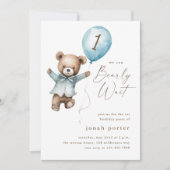 Teddy Bear Jongens 1e Verjaardagsfeestje Kaart (Voorkant)