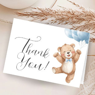 Teddy Bear Jongens Baby Shower Vouwde Dankjewel Bedankkaart