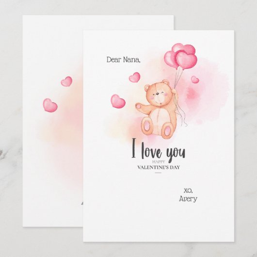 Teddy Bear-Kaart van valentijns Kaart (Voorkant / Achterkant)
