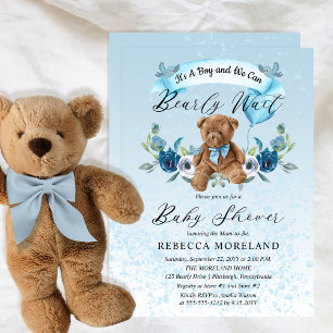 Teddy Bear kan het Baby shower blauw wachten Kaart