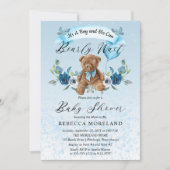 Teddy Bear kan het Baby shower blauw wachten Kaart (Voorkant)