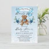 Teddy Bear kan het Baby shower blauw wachten Kaart (Staand voorkant)