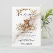 Teddy Bear kan het Baby shower van Greige Boy afwa Kaart (Staand voorkant)