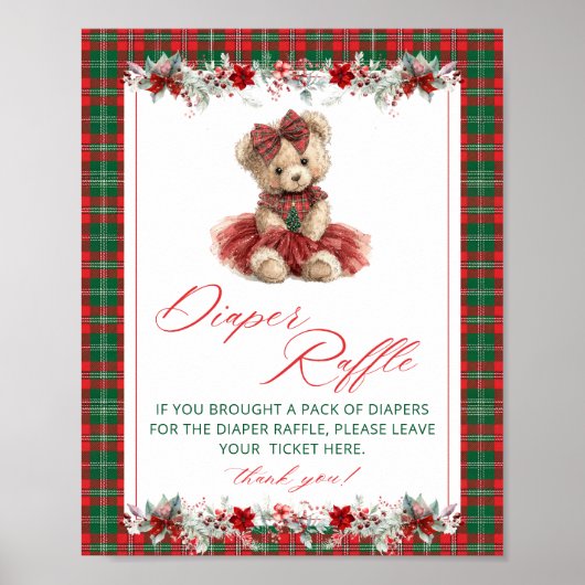 Teddy Bear Kerst Baby shower Luier Raffle Poster (Voorkant)