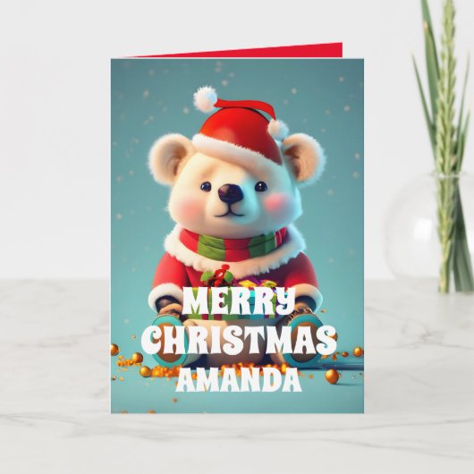 Teddy Bear Kerst Gepersonaliseerde Kinderen Feestdagen Kaart (Voorkant)