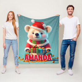 Teddy Bear Kerst Gepersonaliseerde Kinderen Fleece Deken