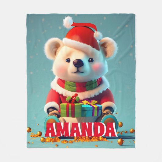 Teddy Bear Kerst Gepersonaliseerde Kinderen Fleece Deken (Voorkant)