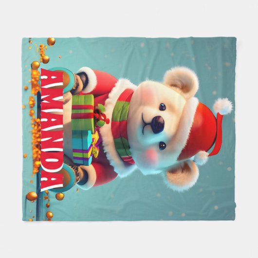 Teddy Bear Kerst Gepersonaliseerde Kinderen Fleece Deken (Voorkant (Horizontaal))