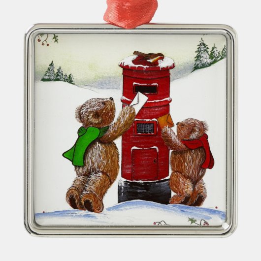 Teddy Bear-kerstkaart Metalen Ornament (Voorkant)