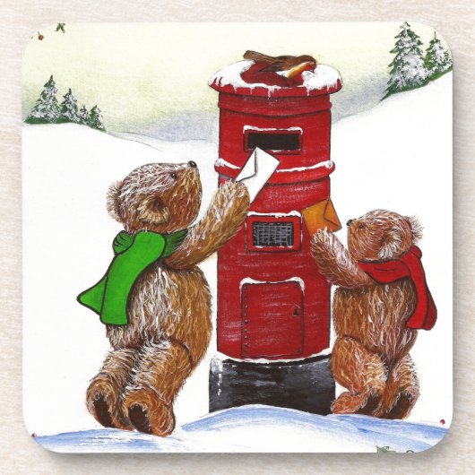 Teddy Bear-kerstkaart Onderzetter (Voorkant)