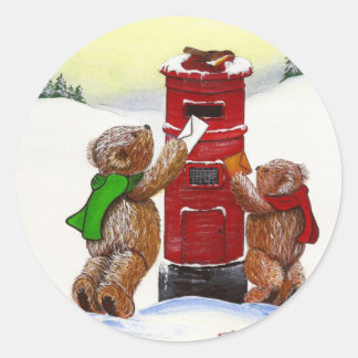 Teddy Bear-kerstkaart Ronde Sticker