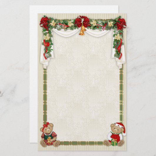 Teddy Bear Kerstmis Briefpapier (Voorkant / Achterkant)