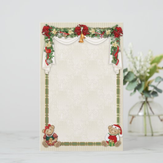 Teddy Bear Kerstmis Briefpapier (Staand voorkant)