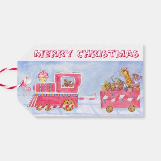 Teddy Bear-kersttrein Gift Labels Cadeaulabel (Achterkant Horizontaal)