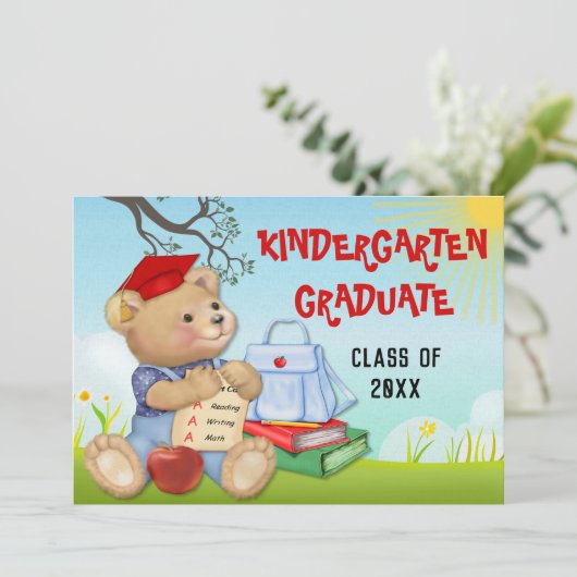 Teddy Bear Kindergarten Afstudeerfeest Kaart (Staand voorkant)