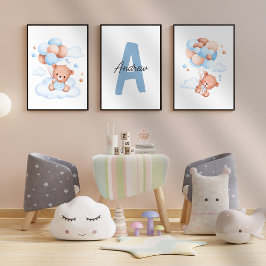 Teddy Bear kinderkamer Baby Boy Initiaal Naam muur Muurkunst Sets
