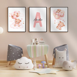 Teddy Bear kinderkamer Baby Meisje Initiaal Naam m Muurkunst Sets