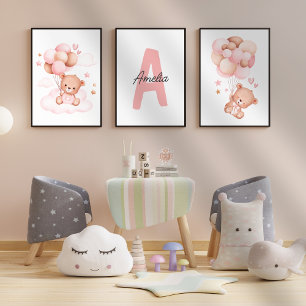 Teddy Bear kinderkamer Baby Meisje Initiaal Naam m Muurkunst Sets