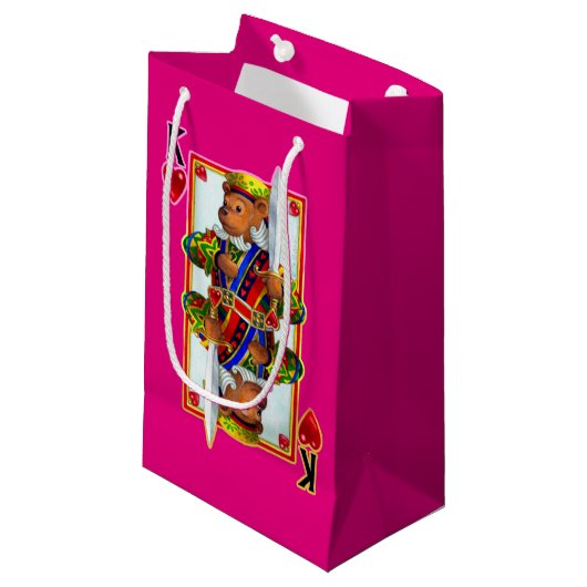 Teddy Bear King of Hearts Gift Bag Klein Cadeauzakje (Voorkant Gekanteld)