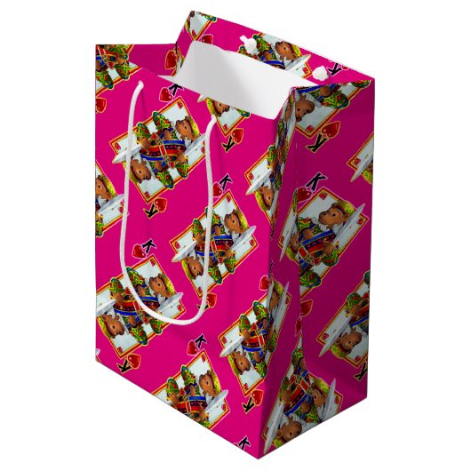 Teddy Bear King of Hearts Gift Bag Medium Cadeauzakje (Voorkant Gekanteld)