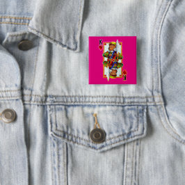 Teddy Bear King of Hearts Pin Vierkante Button 5,1 Cm