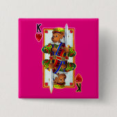 Teddy Bear King of Hearts Pin Vierkante Button 5,1 Cm (Voorkant)
