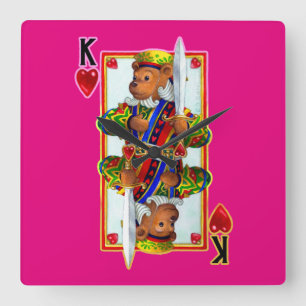 Teddy Bear King of Hearts Wall Clock Vierkante Klok