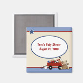 Teddy Bear Kleine Rode Wagon Baby shower Magnet (Voorkant / Achterkant)