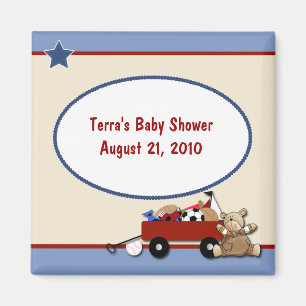 Teddy Bear Kleine Rode Wagon Baby shower Magnet