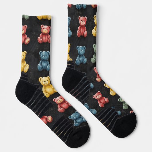 Teddy Bear Krijt Tekenpatroon Zwart Sokken (Rechts)