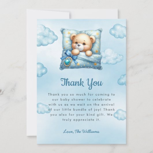 Teddy Bear Kussen Baby shower Dank je kaart (Voorkant)