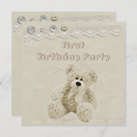 Teddy Bear  Lace 1e verjaardag Kaart (Voorkant / Achterkant)