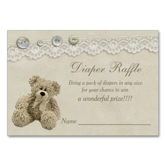 Teddy Bear  Lace Luier Raffle Kaart (Achterkant)