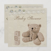 Teddy Bear  Lace Neutral Baby shower Kaart (Voorkant / Achterkant)
