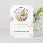 Teddy Bear Lacrosse Baby Shower Girl Invitation Feestdagenkaart (Staand voorkant)