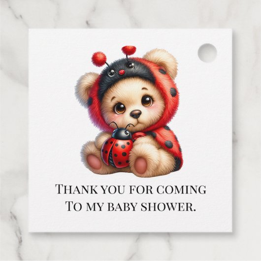 Teddy Bear Ladybug Stripes Meisje Baby shower Beda Bedankjes Labels (Achterkant)