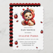 Teddy Bear Ladybug Stripes Meisje Baby shower Kaart (Voorkant / Achterkant)