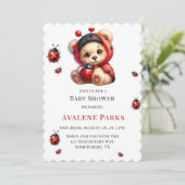 Teddy Bear Ladybug Stripes Meisje Baby shower Kaart (Staand voorkant)