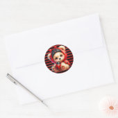 Teddy Bear Ladybug Stripes Meisje Baby shower Ronde Sticker (Envelop)